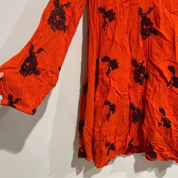 Free People Austin Embroidered Bohemian Mini Dress Red Orange - Picture 9 of 12